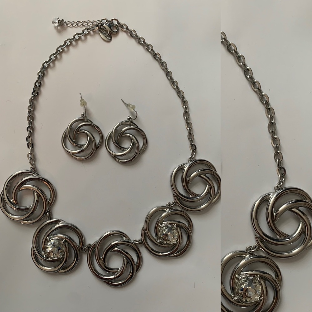 WHBM Silver Hoop Necklace and Earrings Set